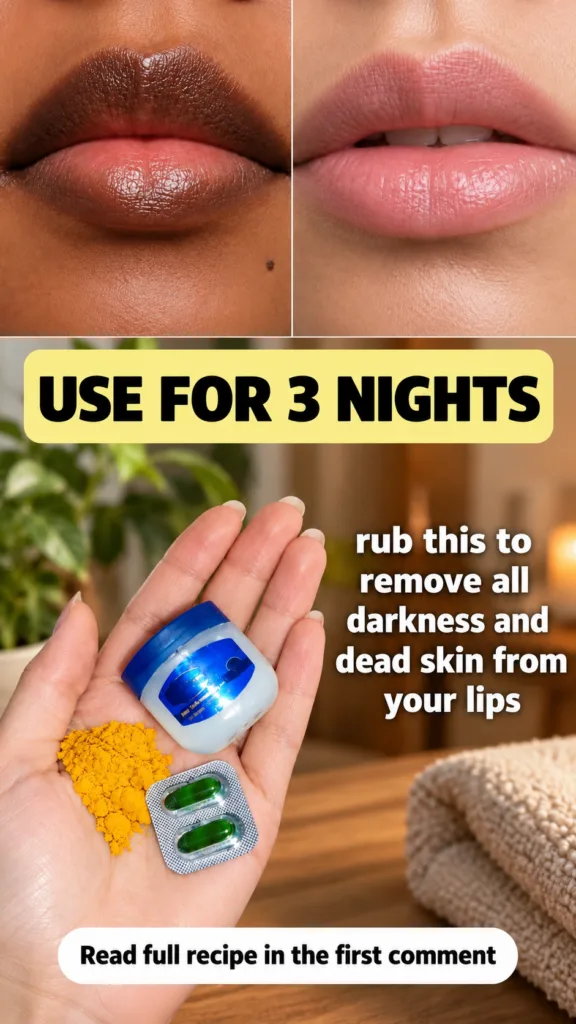 A before and after comparison of lips showing a transition from darker to lighter glossier lips Below a hand holds small