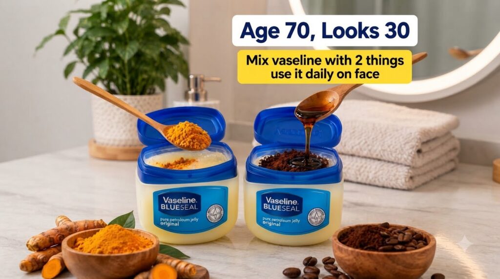 A vibrant still life featuring two tubs of Vaseline one with turmeric powder being sprinkled on it and the other with co