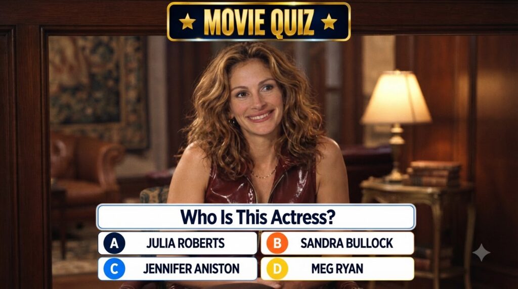 Julia Roberts in a Movie Quiz interface with question Who Is This Actress