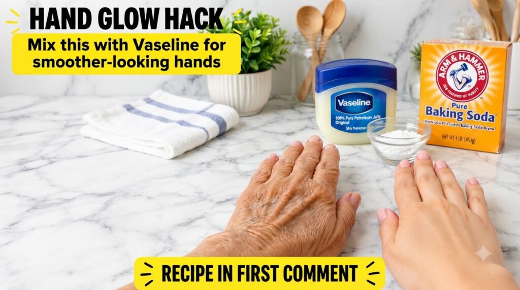 A top-down view of two hands side-by-side one appears aged and wrinkled while the other is younger and smooth In the bac