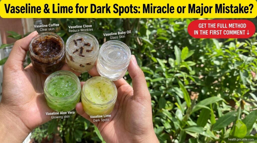 Five small glass jars containing different DIY Vaseline mixes one specifically labeled for Vaseline and lime for dark sp