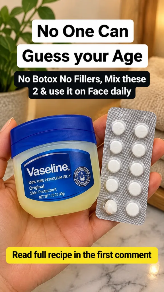 A jar of Vaseline surrounded by natural ingredients like coconut oil beetroot turmeric and a small plant suggesting DIY 