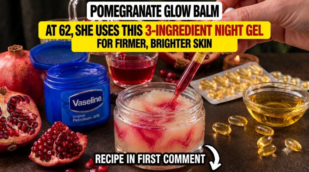 Ingredients for Pomegranate Night Gel a clear jar with a light-colored gel being mixed with red liquid from a dropper su