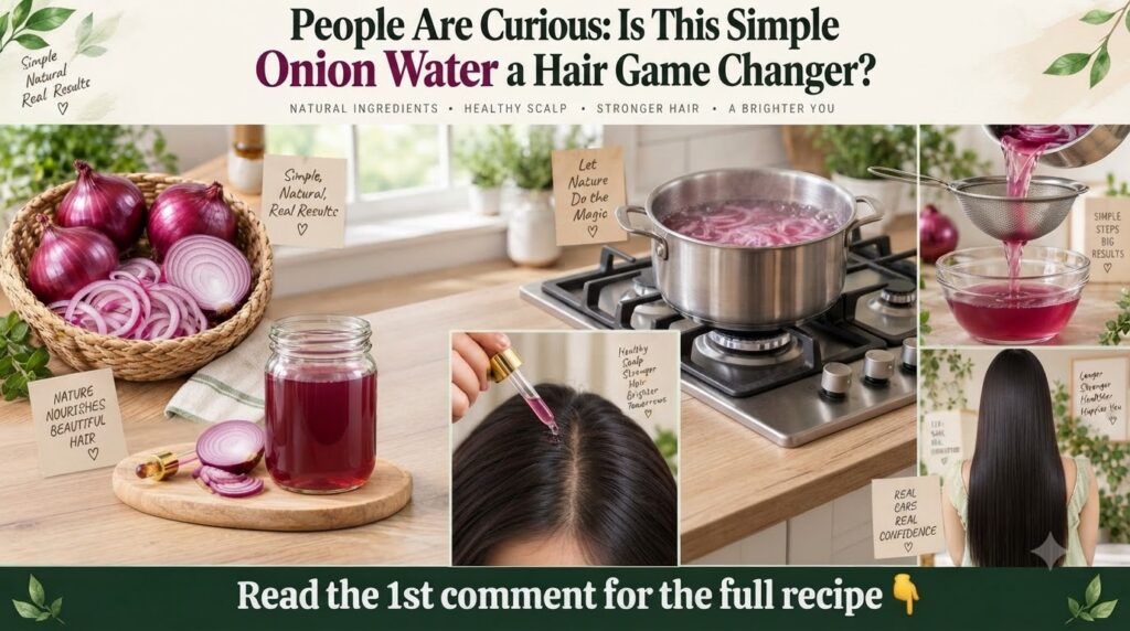 A collage of six panels showing the step-by-step process of making onion water whole and sliced red onions onions boilin