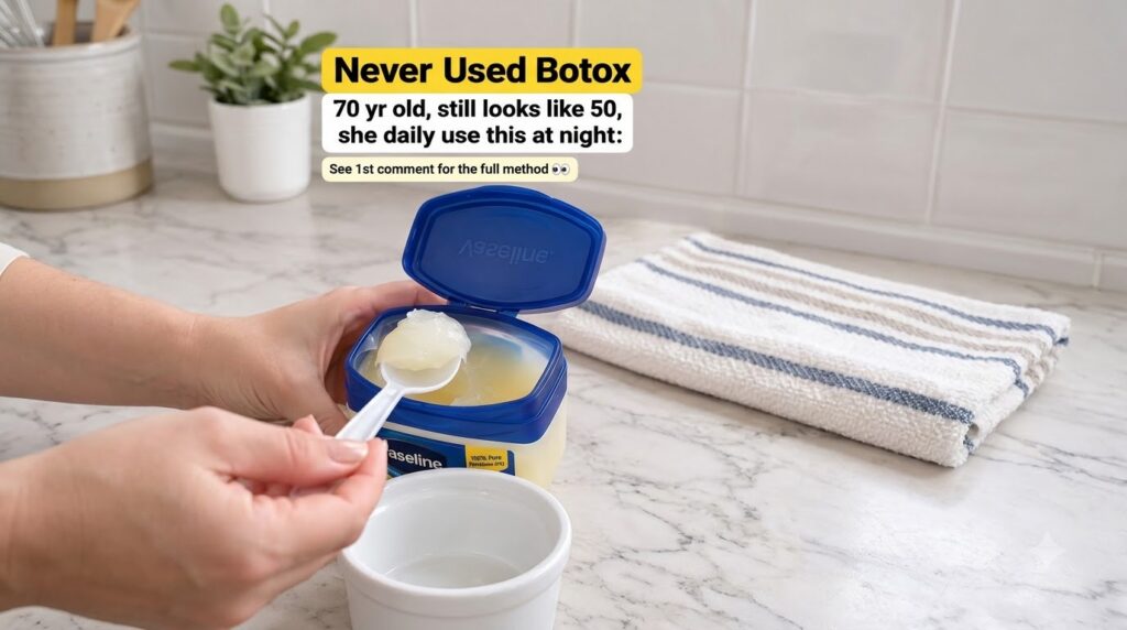 Hands scooping petroleum jelly from a large tub into a small white bowl close-up shot