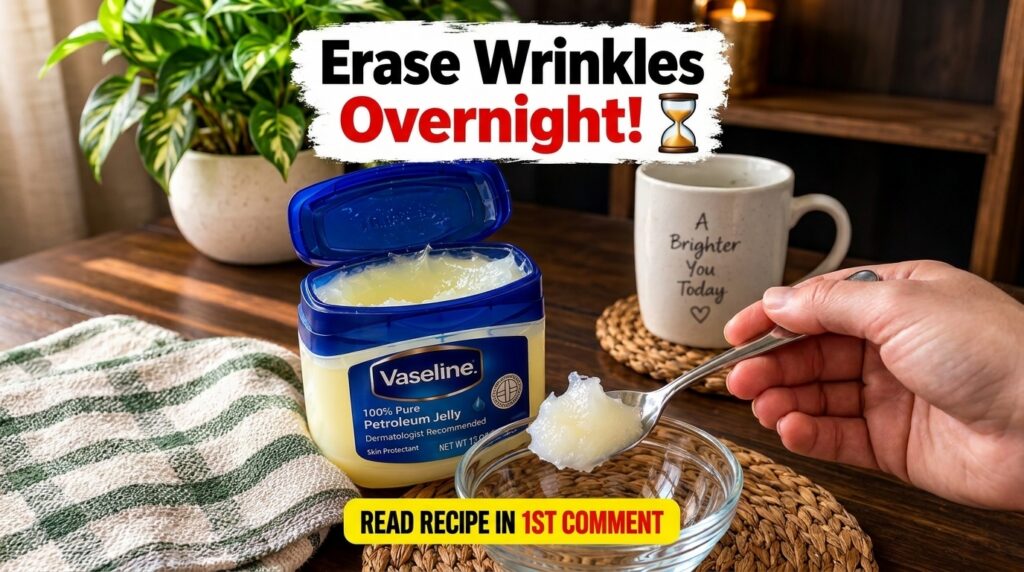An open tub of Vaseline petroleum jelly a spoon holding a dollop over a small glass bowl and a hand holding the spoon on