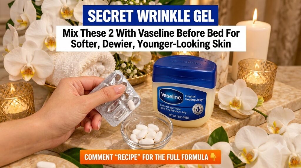 A hand holding a blister pack of white pills above a glass bowl filled with similar pills next to a large container of V