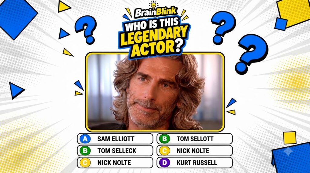 A comic-book inspired quiz graphic featuring a headshot of a mature man with long wavy brown hair and a beard framed in 