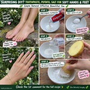 Ingredients for toothpaste potato scrub a raw potato and a tube of white toothpaste on a rustic wooden surface