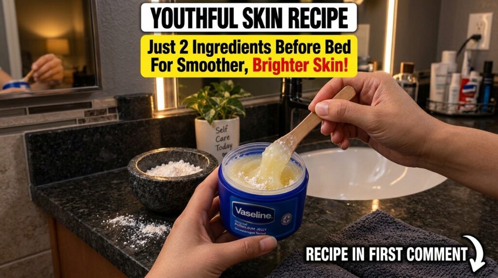 Hands preparing a homemade Vaseline and Aspirin mixture in a small jar with crushed white powder on the side and a morta