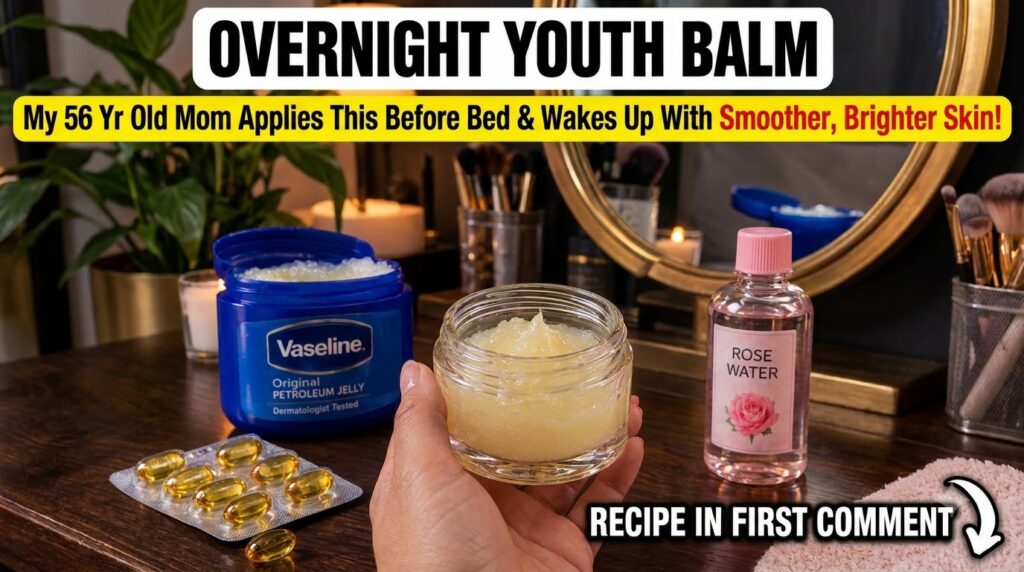 Hands preparing a homemade beauty balm with Vaseline rose water and vitamin E transferring it to a jar
