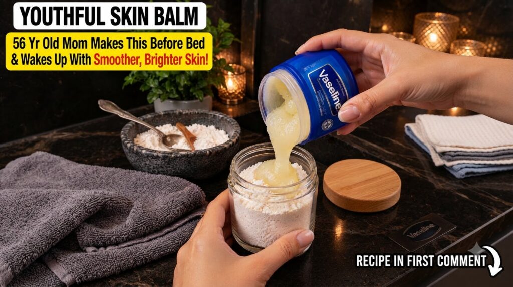 A close-up of hands mixing crushed aspirin powder with Vaseline in a small clear jar In the background there s a stone b
