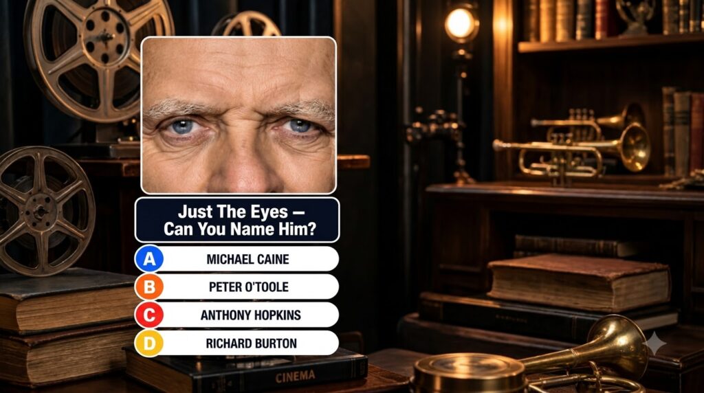 Close-up of an elderly man s expressive blue eyes framed within a rounded rectangle serving as the central subject of a 