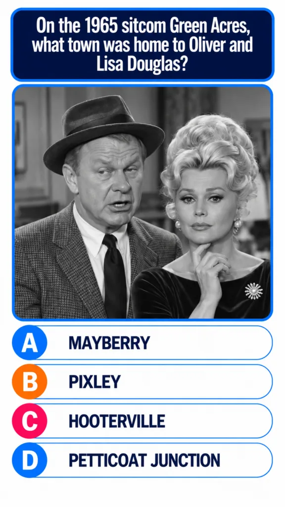 A black and white portrait of Eddie Albert as Oliver Douglas and Eva Gabor as Lisa Douglas from the sitcom Green Acres E