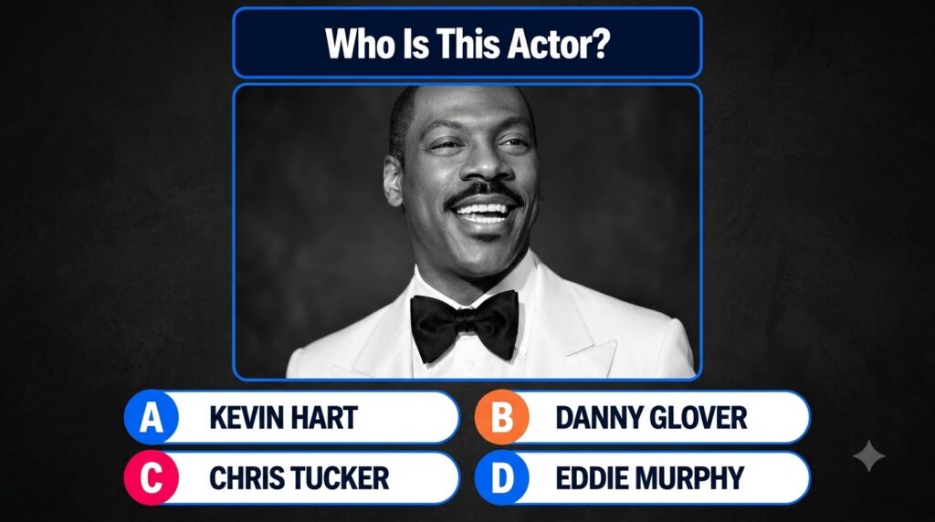 Black and white close-up of a smiling man with a mustache white shirt and black bow tie A quiz overlay says Who Is This 
