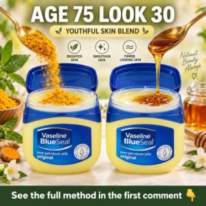 Ingredients for the Vaseline mix including a jar of Vaseline a small bowl of yellow turmeric powder and a dropper bottle
