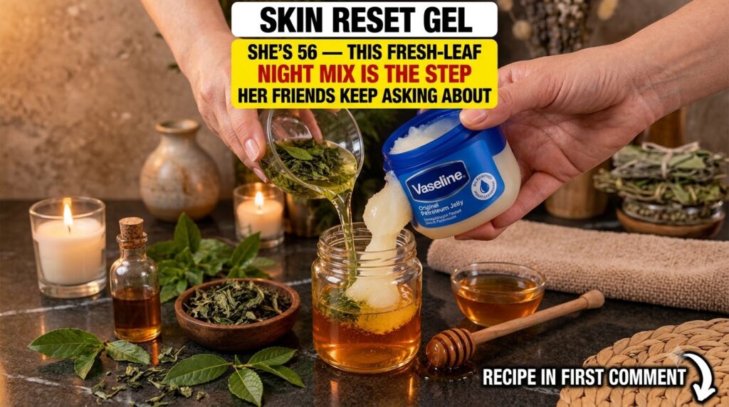 Hands mixing green tea liquid petroleum jelly Vaseline and honey in a glass jar A lit candle dried leaves and a honey di