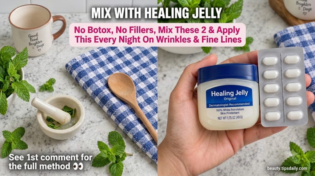 A close-up of a hand holding a jar of healing jelly and a blister pack of vitamin C pills against a soft background with