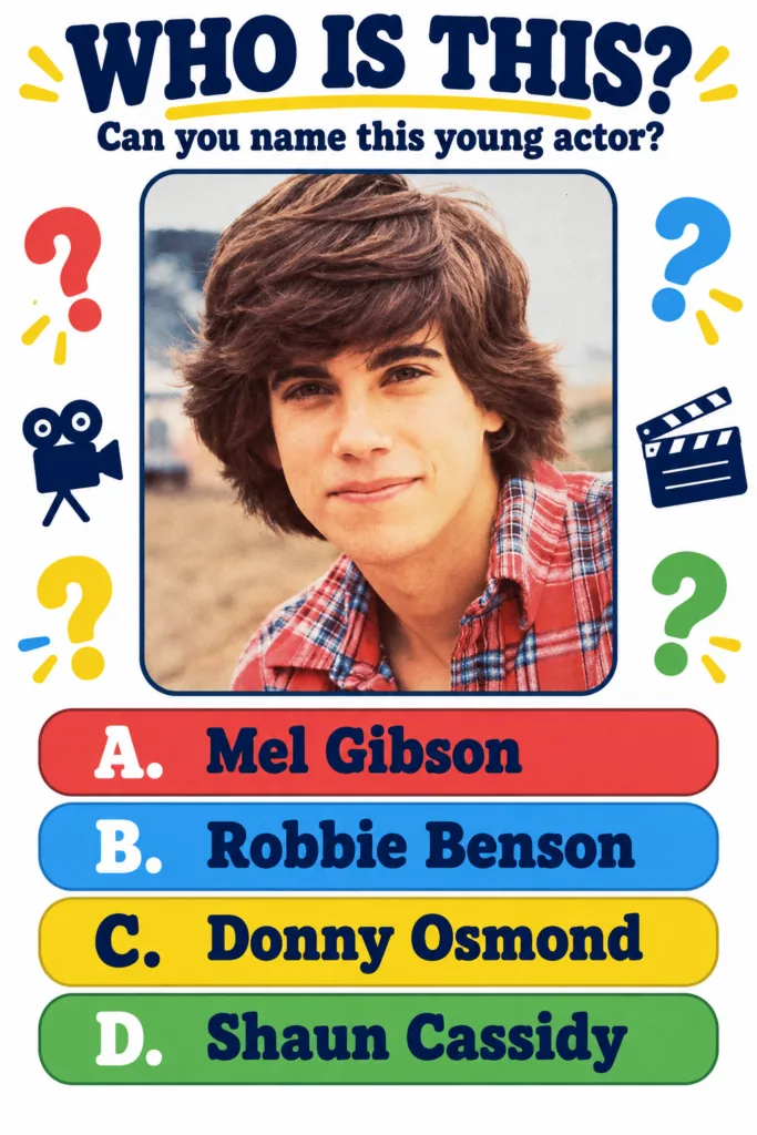 A retro-style quiz poster featuring a headshot of a young Matthew Broderick with shaggy brown hair and a plaid shirt sur
