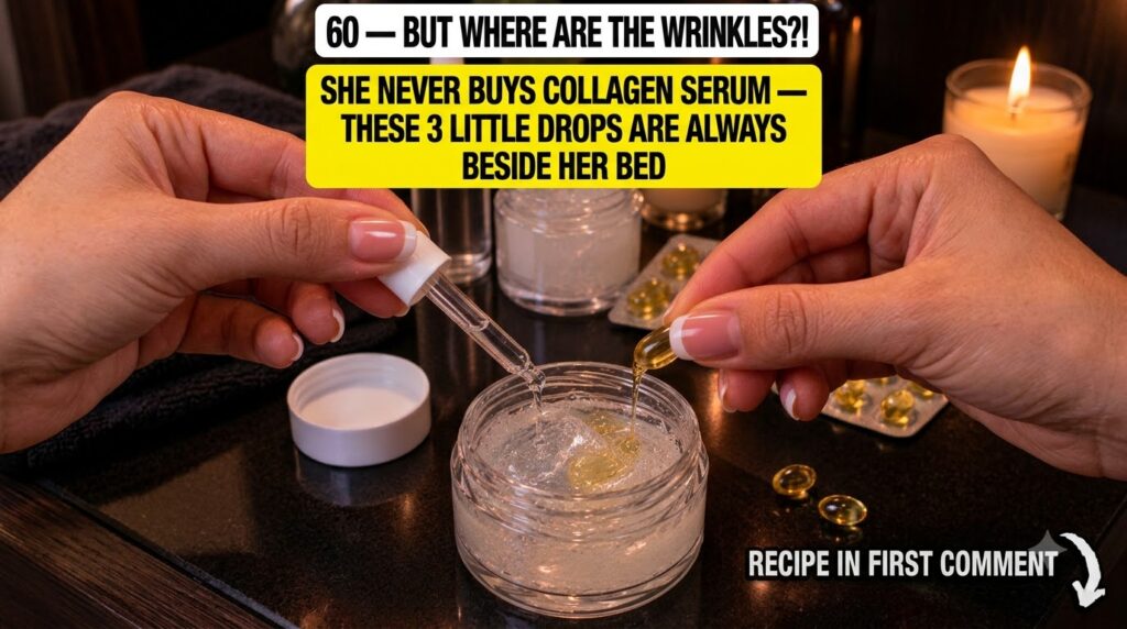 Hands mixing skincare ingredients one hand holds a glass dropper dispensing clear liquid into a small jar of clear gel-l