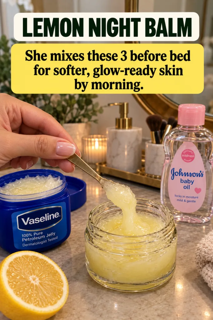 A close-up of a hand holding a spoon lifting a gooey yellow mixture from a glass jar with an open jar of Vaseline half a