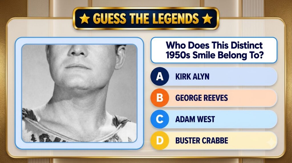 A mobile quiz game interface featuring a black and white close-up of a man s lower face with a 1950s look asking Who Doe