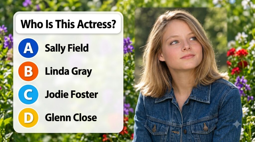 A multiple-choice quiz image featuring a young celebrity s headshot and four answer options