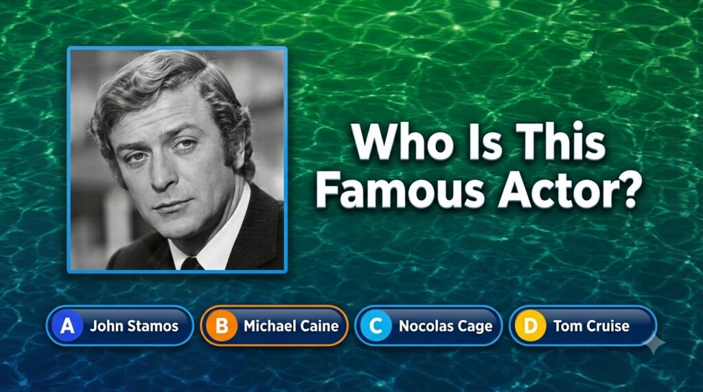 A black and white portrait of a recognizable male actor with the question Who Is This Famous Actor overlaid accompanied 