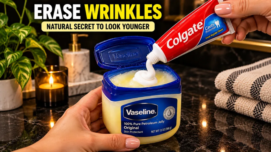 Hands mixing toothpaste and Vaseline in a jar with ambient lighting