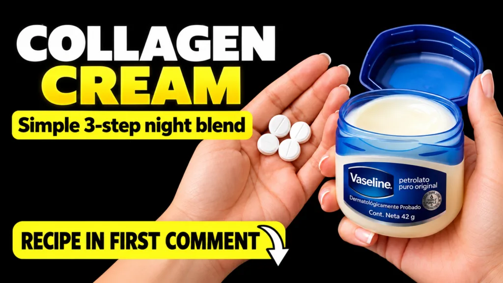 Two hands against a dark background one holding an open jar of petroleum jelly Vaseline and the other holding four small