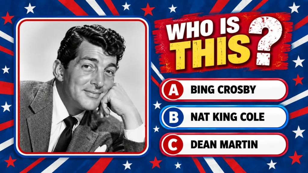 Black and white portrait of a smiling man Dean Martin as seen in a Who Is This quiz He has a charming smile and a relaxe
