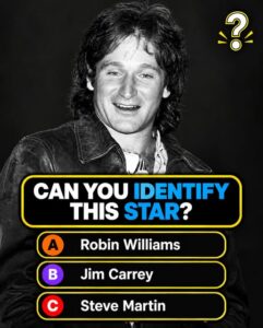 A younger Robin Williams smiling with a mischievous glint in his eyes set against a blurred background as if from an old