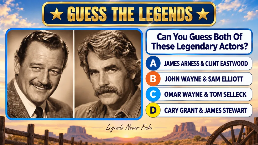 Quiz image showing two sepia-toned portraits of men with mustaches one on the left smiling in a suit one on the right wi
