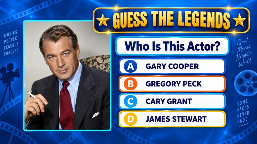 A classic Hollywood quiz image featuring actor Gary Cooper with multiple-choice options