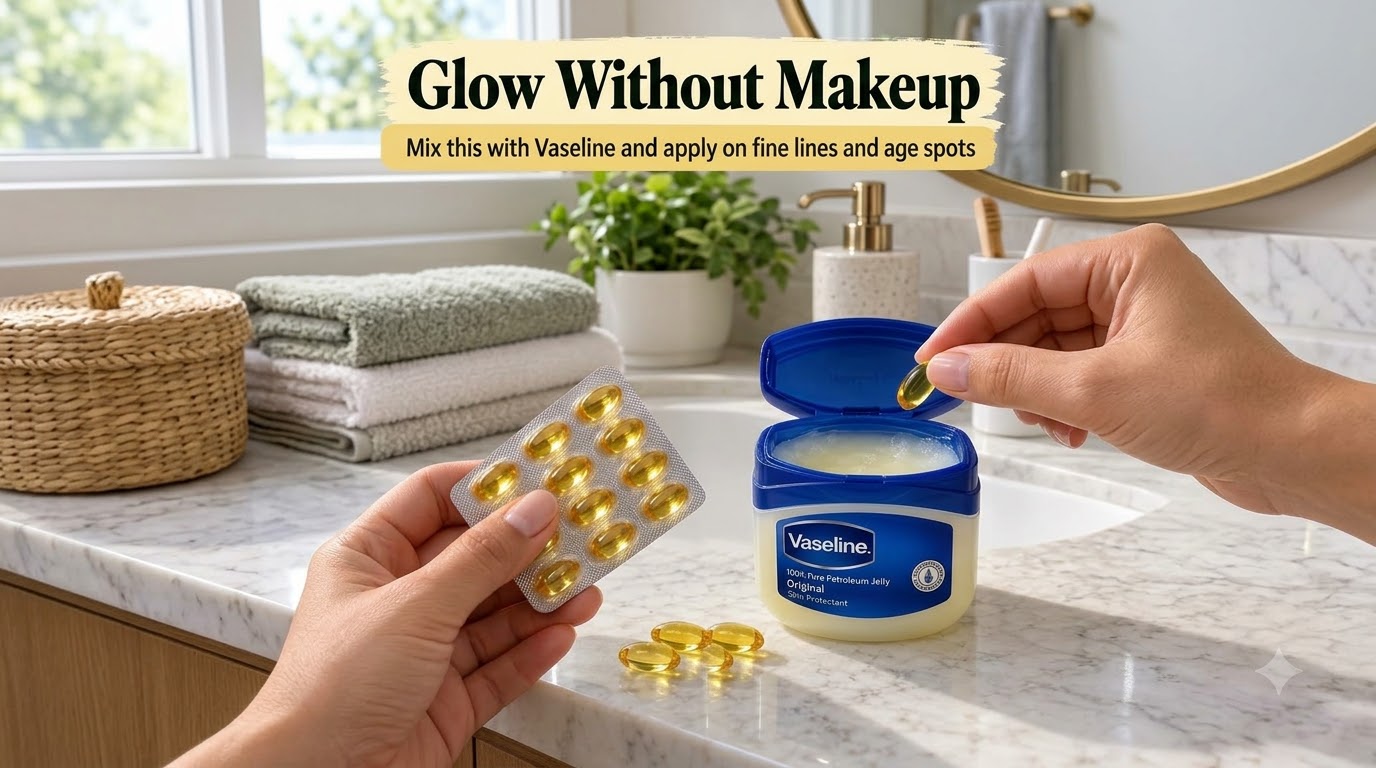A person s hands demonstrating a DIY beauty tip holding a blister pack of golden Vitamin E capsules and a single capsule