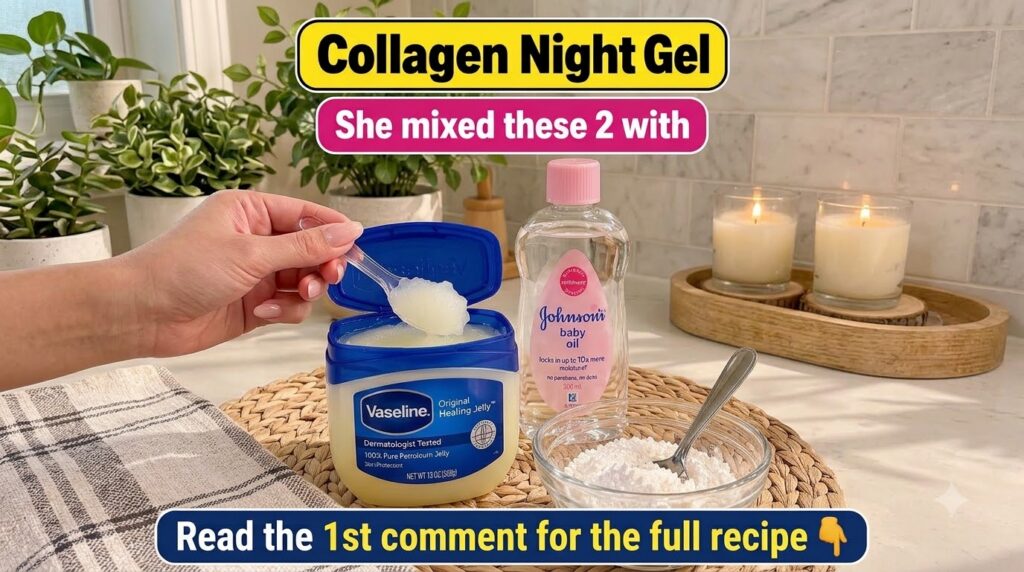 A hand scooping Vaseline from a jar next to a bottle of baby oil and a bowl of white powder on a well-lit surface