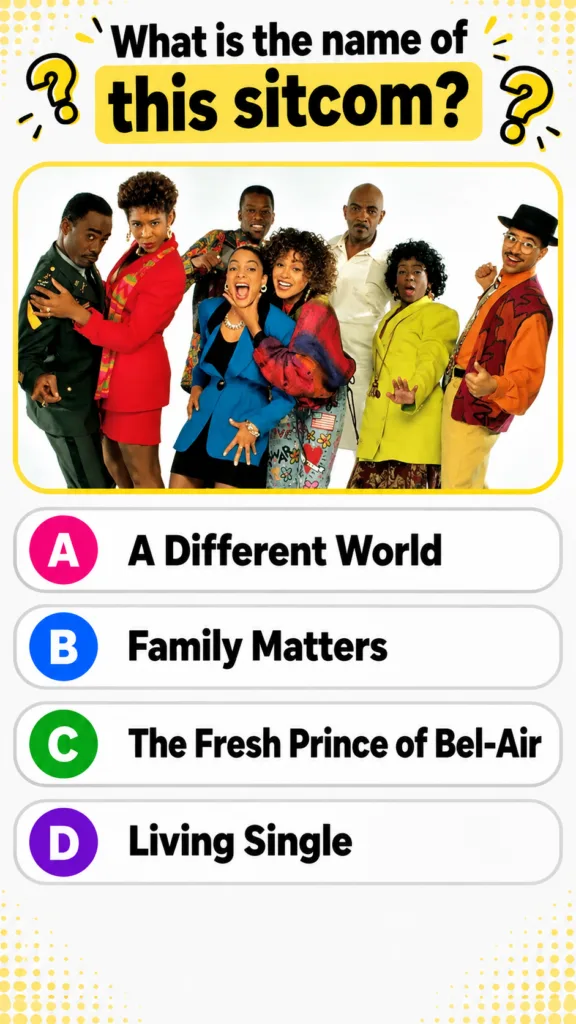 The cast of A Different World seven diverse actors posing dynamically in colorful 90s attire against a plain white backg