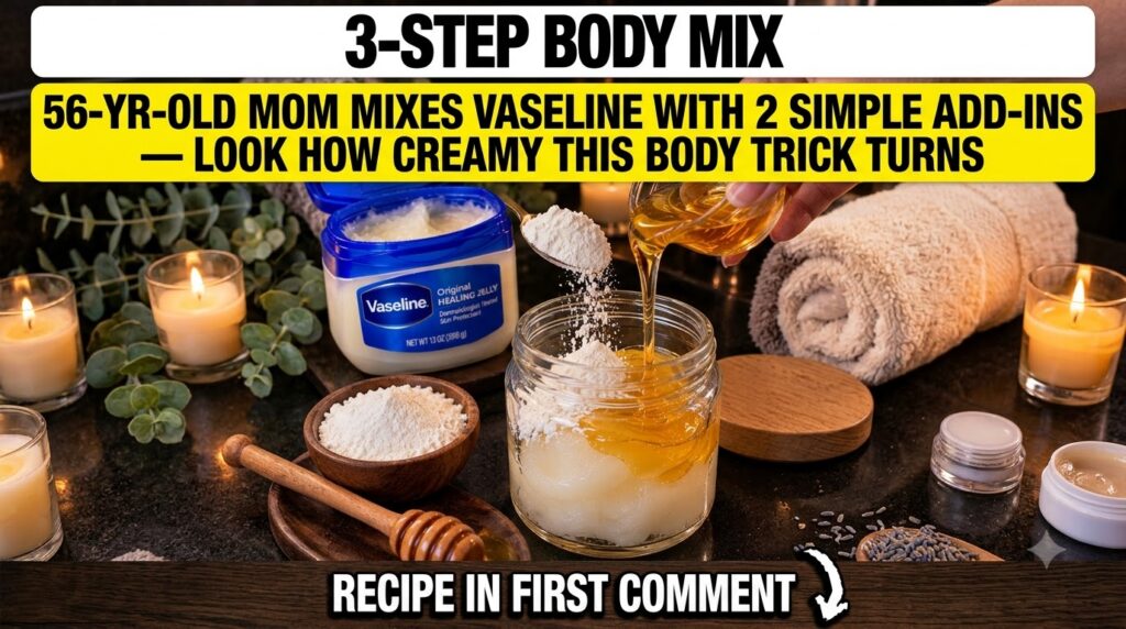 A close-up overhead view of a hand pouring golden honey into a glass jar while a spoon adds white rice powder A large op