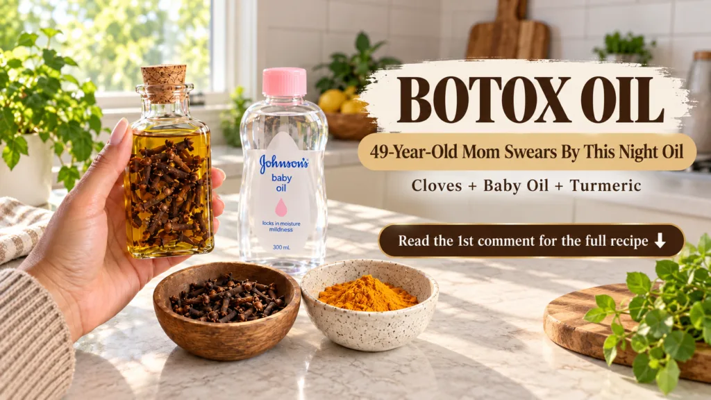 A small glass bottle containing clove-infused oil next to a bottle of baby oil a bowl of cloves and a bowl of turmeric p