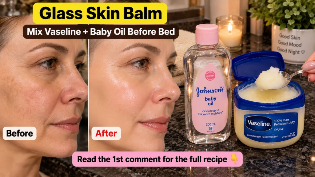 Close-up shot of a small bowl containing a mixture of Vaseline and baby oil with a spoon beside it ready for application