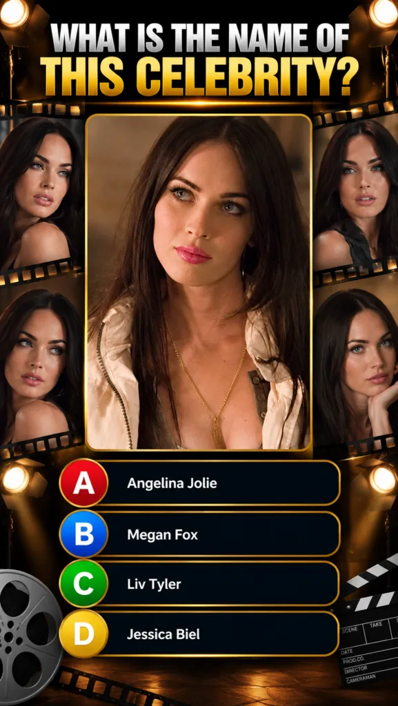 Portrait of Megan Fox as a young actress glamorous with blue eyes and dark hair