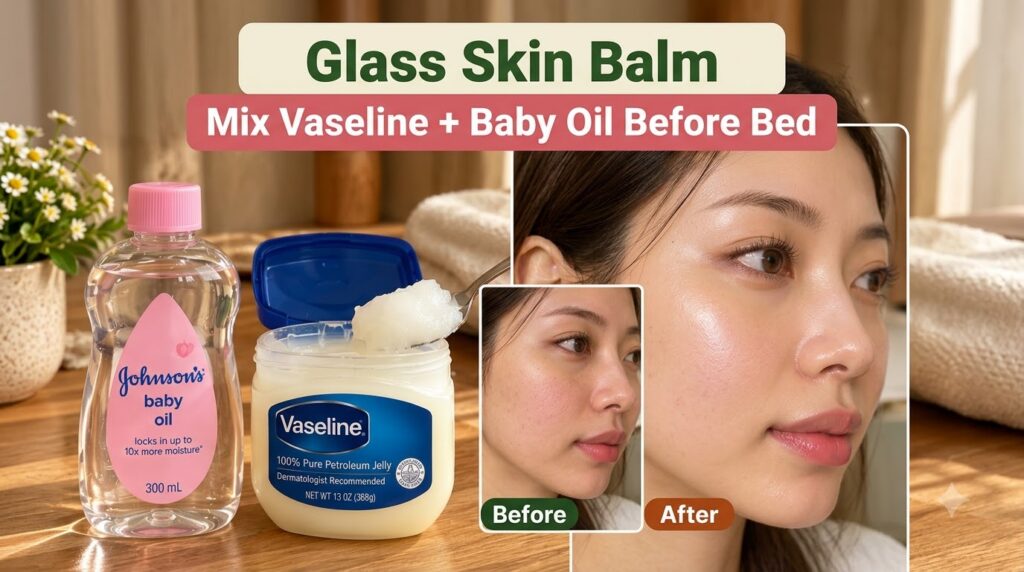 Before and after comparison of skin texture with Before showing visible texture and After showing smooth glossy glass sk