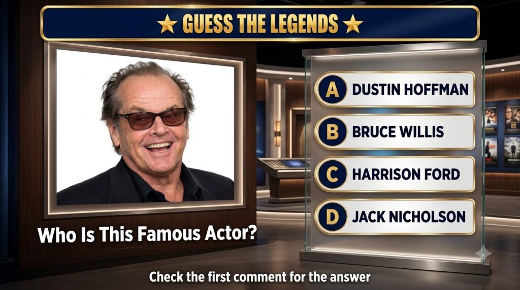 A vertical mobile-first social media quiz card asking Who Is This Famous Actor featuring a head-and-shoulders portrait o