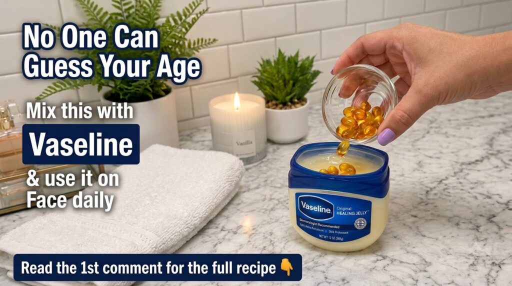 A hand dropping a golden Vitamin E capsule into a jar of Vaseline illustrating the DIY process A lit candle and small po