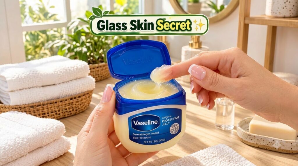 A hand dipping a finger into an open tub of Vaseline Original Protecting Jelly