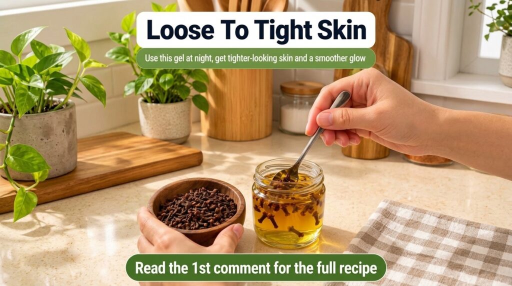A close-up of hands preparing a natural skin care remedy holding a wooden bowl of dried cloves and stirring cloves into 
