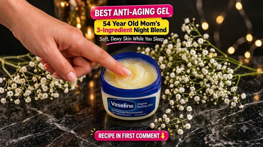 A tub of Vaseline Original Healing Jelly with a finger pressing into it surrounded by soft blurred white Baby s Breath f