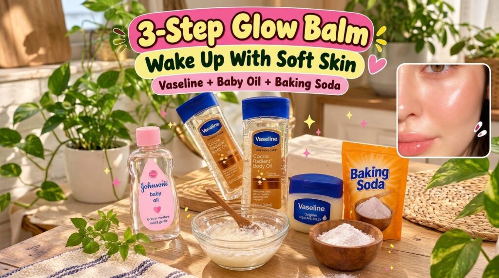 Various skincare ingredients and products including Vaseline body oil Johnson s baby oil Vaseline original healing jelly