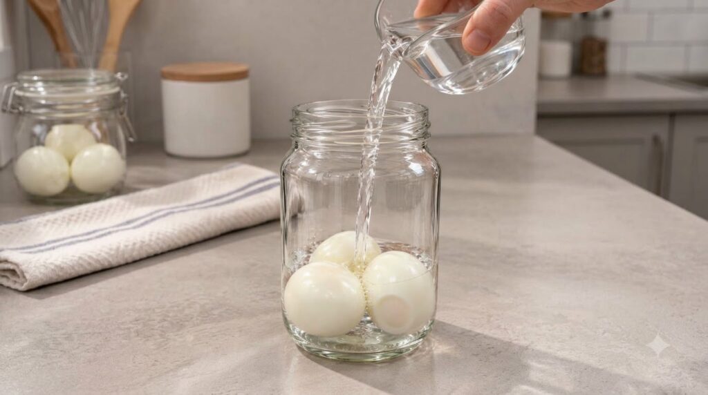 A gentle pour of water over fresh vibrant vegan ingredients in a clear glass container illustrating mindful preparation