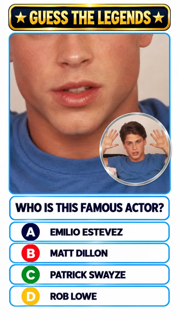 A Guess The Legends quiz image featuring a close-up of a young man s lower face and a smaller inset image revealing his 